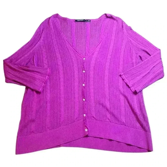 Lauren Ralph Lauren Bright Purple Knit‎ Button Cardigan Sweater 2X V  Neck - Picture 1 of 5